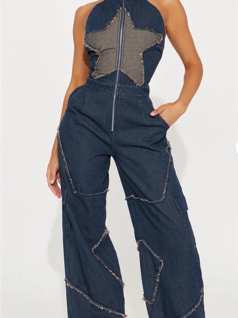 Dark Blue Star Patch Wide-Leg Jeans